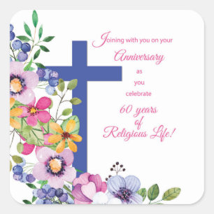 60ste Jubileum, non, Religious Life Cross Vierkante Sticker