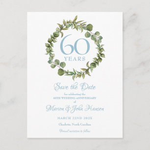 60ste Jubileum Red de datum Greenery Garland Aankondigingskaart