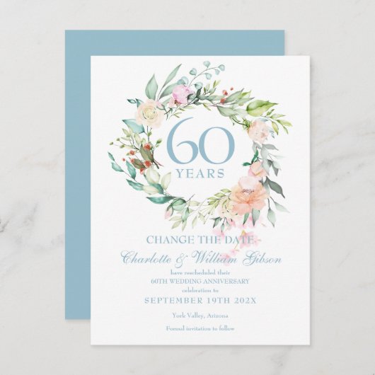60ste Jubileum Verander de Rozen van de Datum Flor Aankondigingskaart (Voorkant / Achterkant)