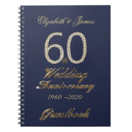 60ste Jubileum voor bruiloft Gastboek Gold Diamond Notitieboek