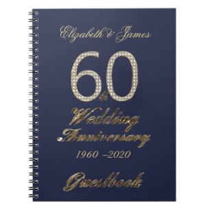 60ste Jubileum voor bruiloft Gastboek Gold Diamond Notitieboek