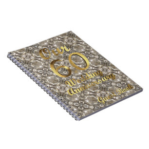 60ste Jubileum voor bruiloft Gastboek Gold Diamond Notitieboek