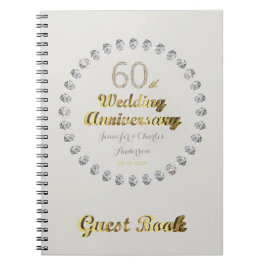 60ste Jubileum voor bruiloft Gastboek Gold Diamond Notitieboek