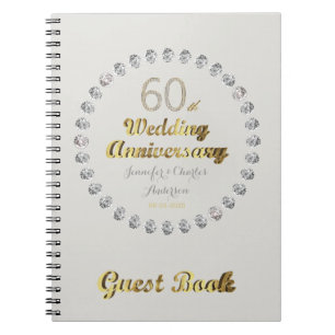 60ste Jubileum voor bruiloft Gastboek Gold Diamond Notitieboek
