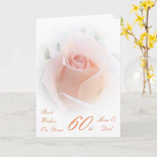 60ste Jubileum voor bruiloft Mam en pap Roze Rose Kaart (Gele Bloem)