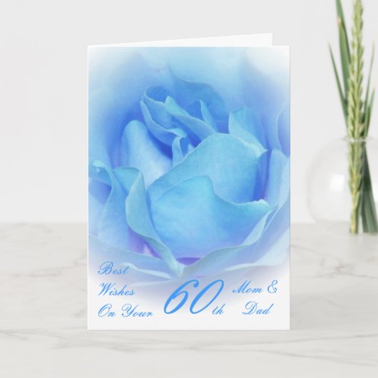 60ste Jubileum voor bruiloft Mam & Pap Blauw Roos Kaart (Voorkant)