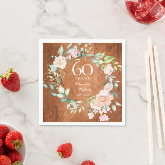 60ste Jubileum voor bruiloft Rustic Wood Rozen Servet (Insitu)