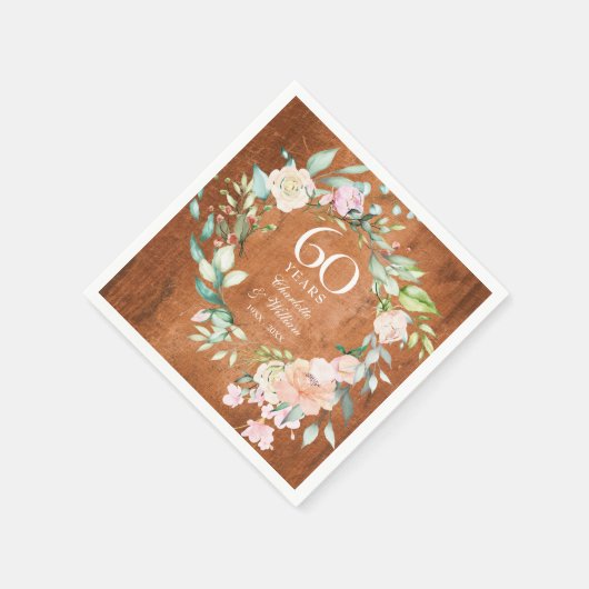 60ste Jubileum voor bruiloft Rustic Wood Rozen Servet (Hoek)