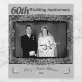 60ste Jubileum voor bruiloft | Zilver Wijn Etiket (Enkel label)