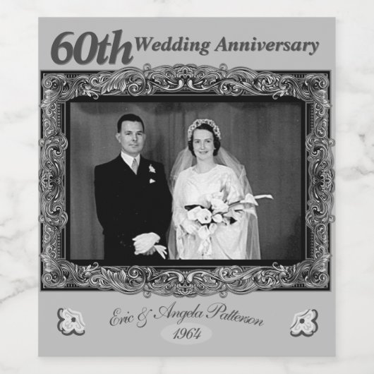  60ste Jubileum voor bruiloft | Zilver Wijn Etiket (Enkel label)