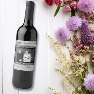  60ste Jubileum voor bruiloft   Zilver Wijn Etiket