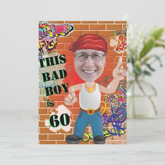 60ste Mannen Birthday Bad Boy Funny Face Cut-out Kaart (Staand voorkant)