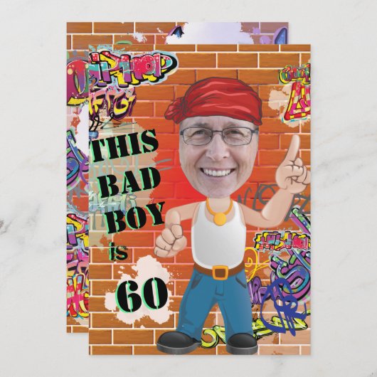 60ste Mannen Birthday Bad Boy Funny Face Cut-out Kaart (Voorkant / Achterkant)