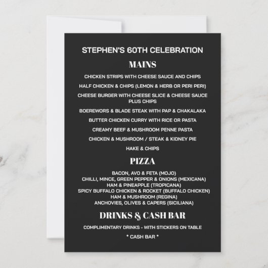 60ste menu kaart (Achterkant)