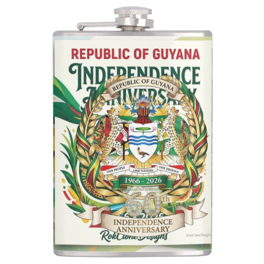 60ste Onafhankelijkheidsdag van de Republiek Guyan Heupfles (Voorkant)