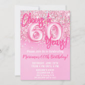 60ste Roze Glitter Verjaardagsfeestje Kaart (Voorkant)