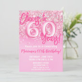 60ste Roze Glitter Verjaardagsfeestje Kaart (Staand voorkant)