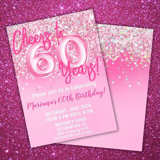 60ste Roze Glitter Verjaardagsfeestje Kaart