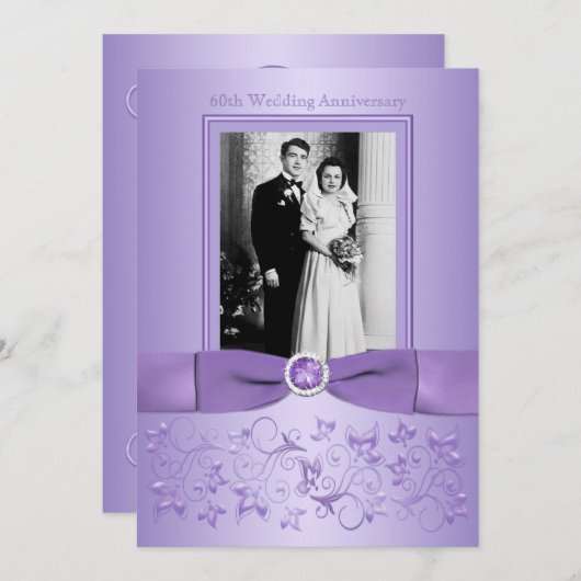 60ste trouwdag lila bloemen uitnodiging (Voorkant / Achterkant)