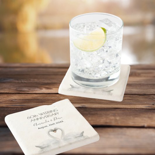 60ste trouwdag romantische witzwanen stenen onderzetter