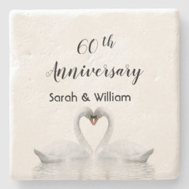 60ste trouwdag witte zwaan met een paar namen stenen onderzetter