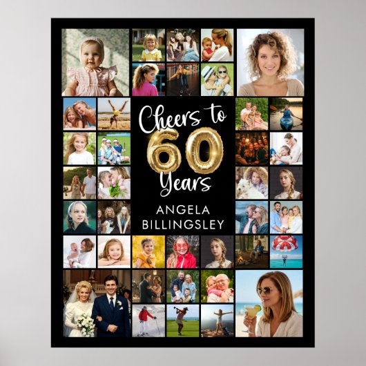 60ste verjaardag 39 foto collage Proost op 60 jaar Poster (Voorkant)