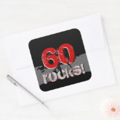 60ste verjaardag - 60 Rocks! Grunge Rood en Zwart Vierkante Sticker (Envelop)
