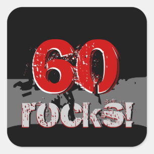 60ste verjaardag - 60 Rocks! Grunge Rood en Zwart Vierkante Sticker