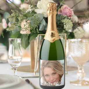 60ste verjaardag aangepaste foto hallo 60 voor vro sparkling wijnetiket