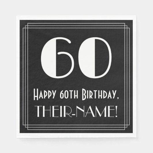 60ste verjaardag ~ Art Deco geïnspireerd look "60" Servet (Voorkant)