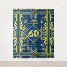 60ste verjaardag Art Deco Goud Blauw Great Gatsby Wandkleed