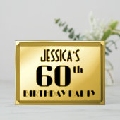 60ste verjaardag: Art Deco Kijk "60" en naam Folie Uitnodiging (Staand Voorkant)
