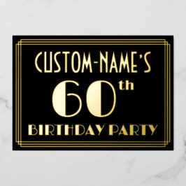 60ste verjaardag: Art Deco Kijk "60", met naam Folie Uitnodiging