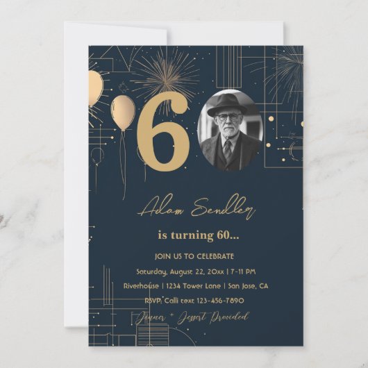 60ste verjaardag ballonnen en vuurwerk kaart (Voorkant)