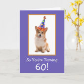 60ste verjaardag Corgi Kaart (Gele Bloem)