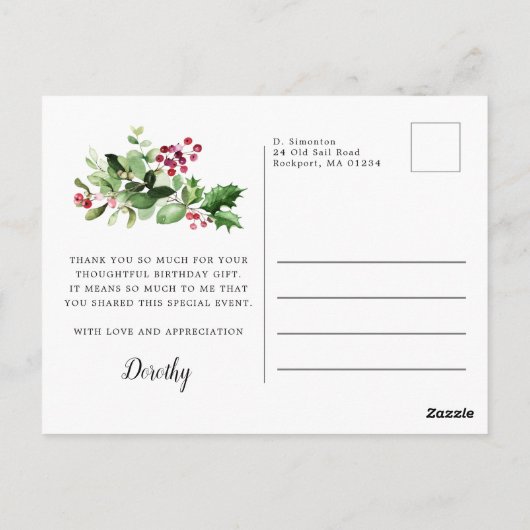 60ste verjaardag Dank u wel Rustic Winter Greenery Briefkaart (Achterkant)