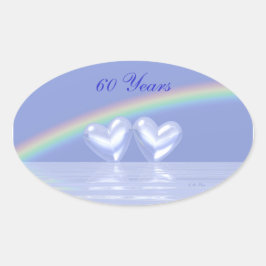 60ste verjaardag Diamond Hearts Ovale Sticker