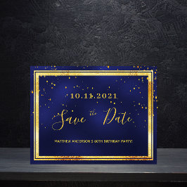 60ste verjaardag donkerblauw goud save the date briefkaart
