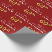 60ste verjaardag: Elegant, rood, Faux Gold look Cadeaupapier (Hoek)