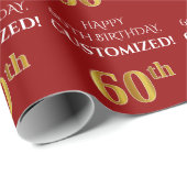 60ste verjaardag: Elegant, rood, Faux Gold look Cadeaupapier (Rol Hoek)