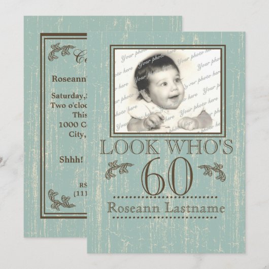 60ste verjaardag foto van Aged Wood Kaart (Voorkant / Achterkant)