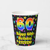60ste verjaardag: Fun Stars Pattern en Rainbow 60 Papieren Bekers (Achterkant)