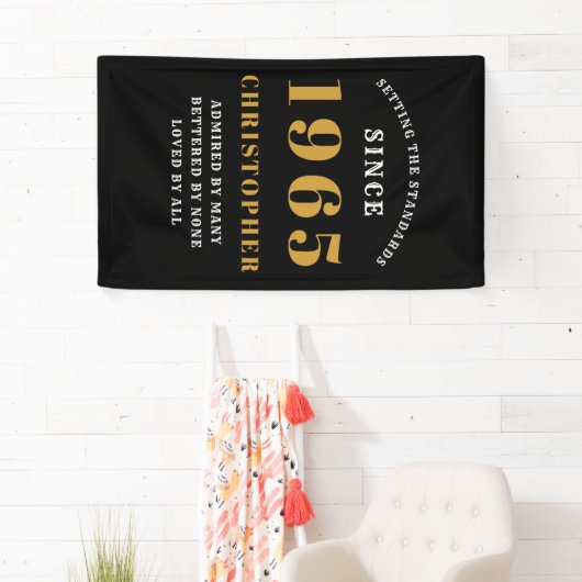 60ste verjaardag Geboren 1965 Naam toevoegen Zwart Spandoek (Insitu)