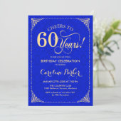 60ste verjaardag - Goud Royal Blue Damask Kaart (Staand voorkant)