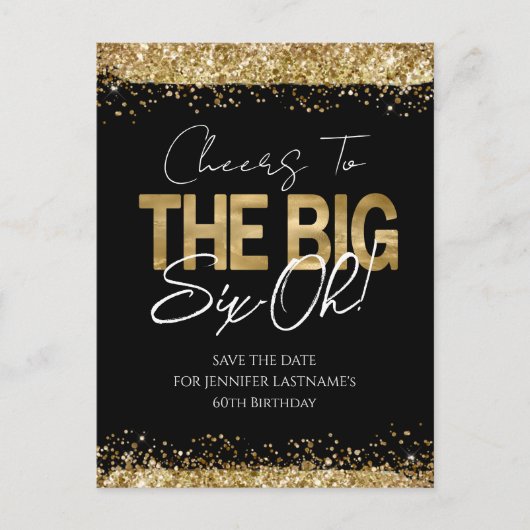 60ste verjaardag Goud Zwart Save the Date briefkaa Briefkaart (Voorkant)