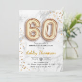 60ste verjaardag - gouden ballonnen marmeren effec kaart (Staand voorkant)