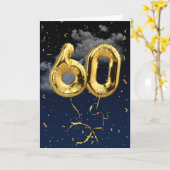 60ste verjaardag Gouden Mylar-balloon en Confetti Kaart (Gele Bloem)