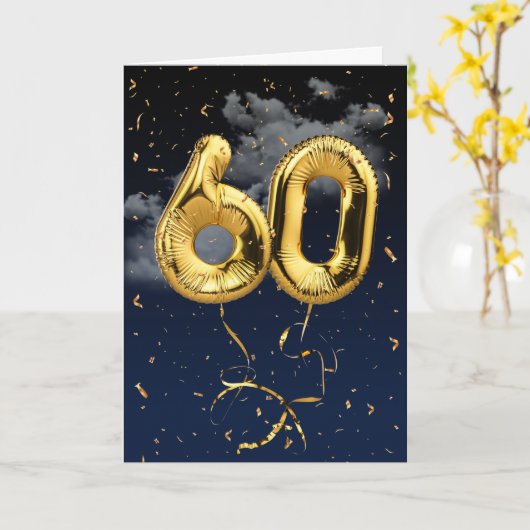 60ste verjaardag Gouden Mylar-balloon en Confetti  Kaart (Gele Bloem)