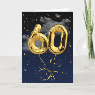 60ste verjaardag Gouden Mylar-balloon en Confetti  Kaart
