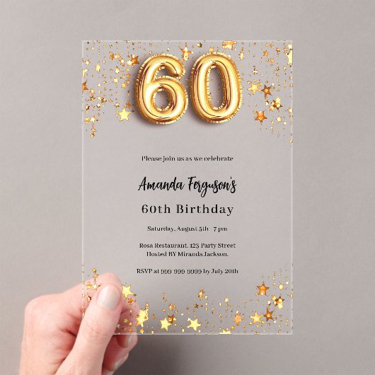 60ste verjaardag gouden sterren helder acryl uitnodigingen (Insitu (Draagbaar))